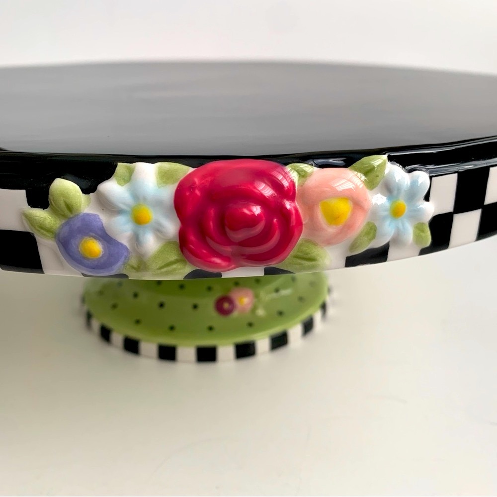 MARY ENGELBREIT Vintage Floral Pedestal Cake Plate Cottage Hostess Collection - Picture 6 of 13